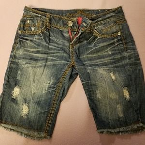 Almost Famous distressed bling-button long shorts